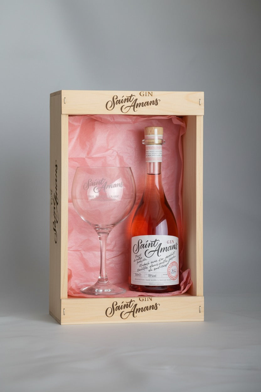 Coffret Saint Amans Rosé Pink Gin 50cl + Verre gravé à main