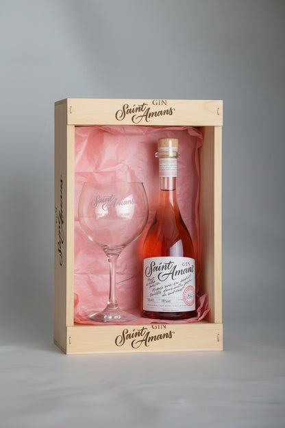 Coffret Saint Amans Rosé Pink Gin 50cl + Verre gravé à main