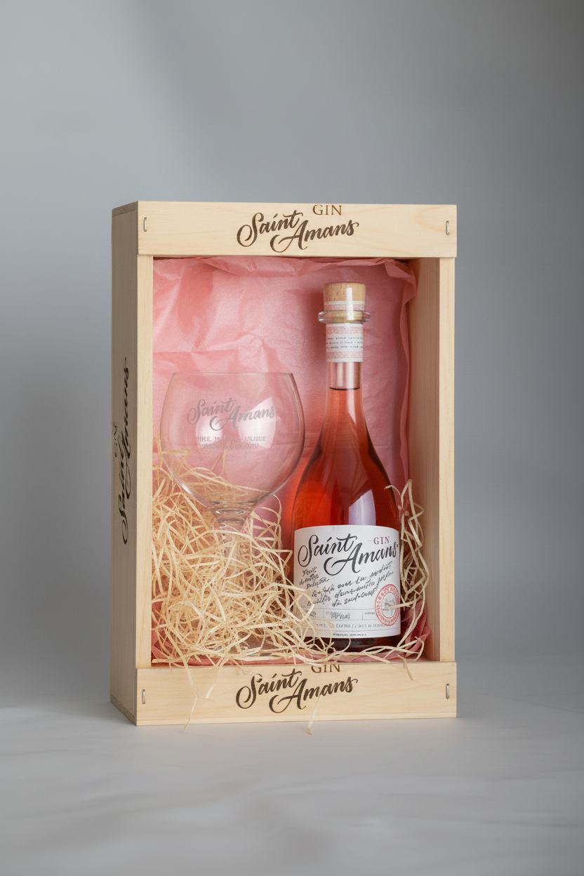 Coffret Saint Amans Rosé Pink Gin 50cl + Verre gravé à main