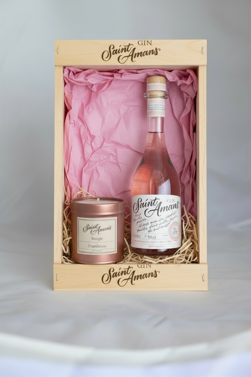 Coffret Rustique - Saint Amans Gin Rosé & Bougie Rose Dorée