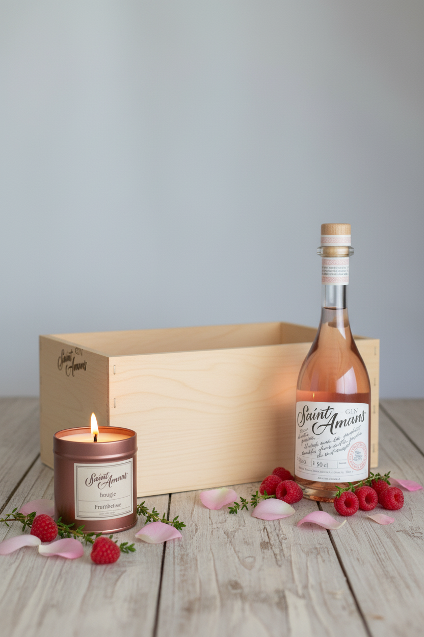 Coffret Rustique - Saint Amans Gin Rosé & Bougie Rose Dorée