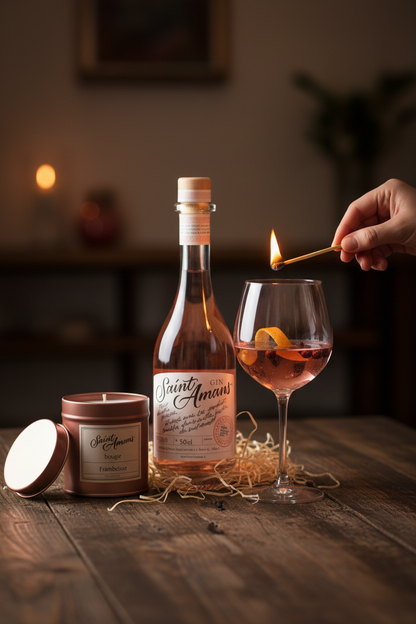 Coffret Rustique - Saint Amans Gin Rosé & Bougie Rose Dorée